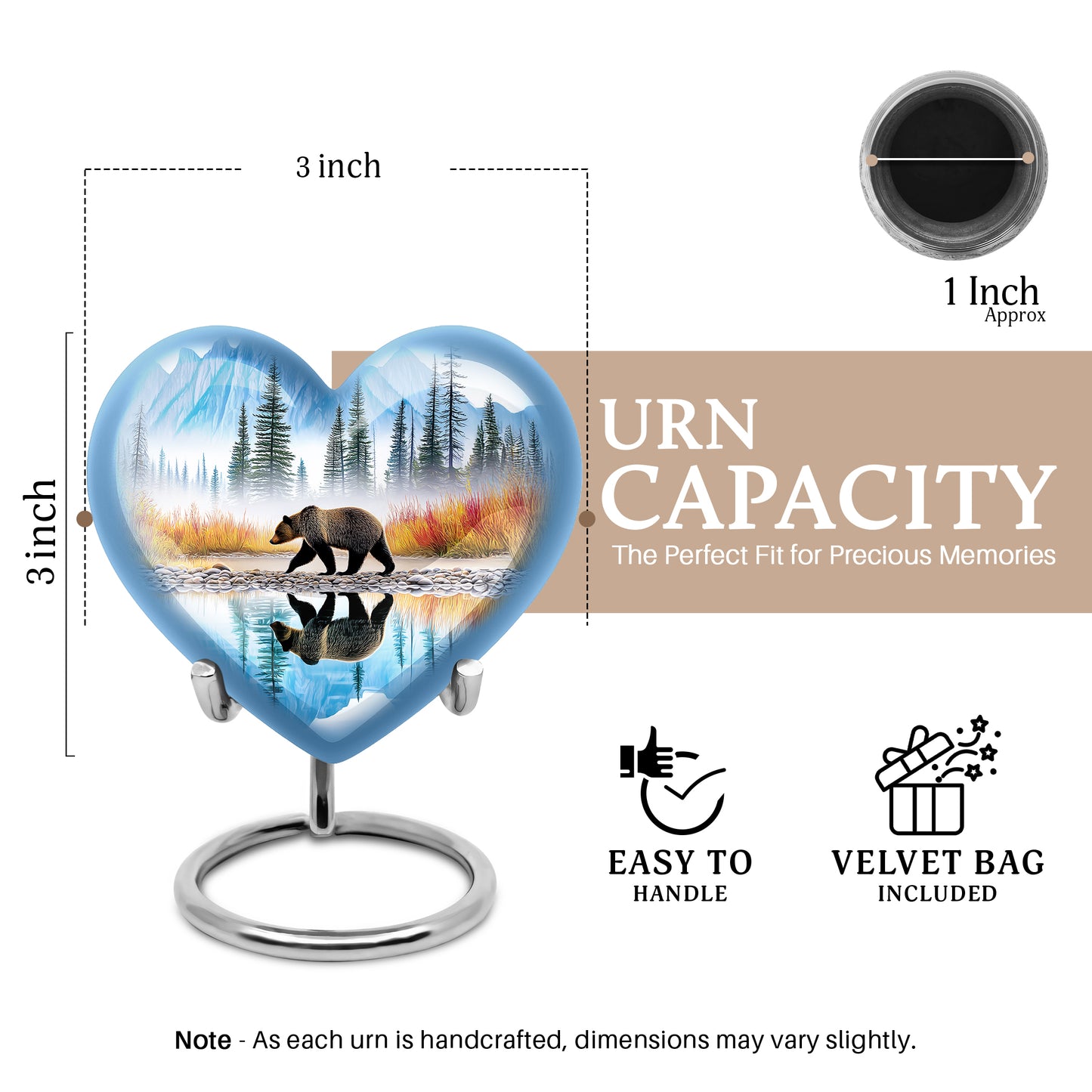 Pastel Blue Bear Cremation Urn front view showing detailed design - heart-shaped bear design symbolizing eternal love - mini keepsake memorial for portion of cremation ashes