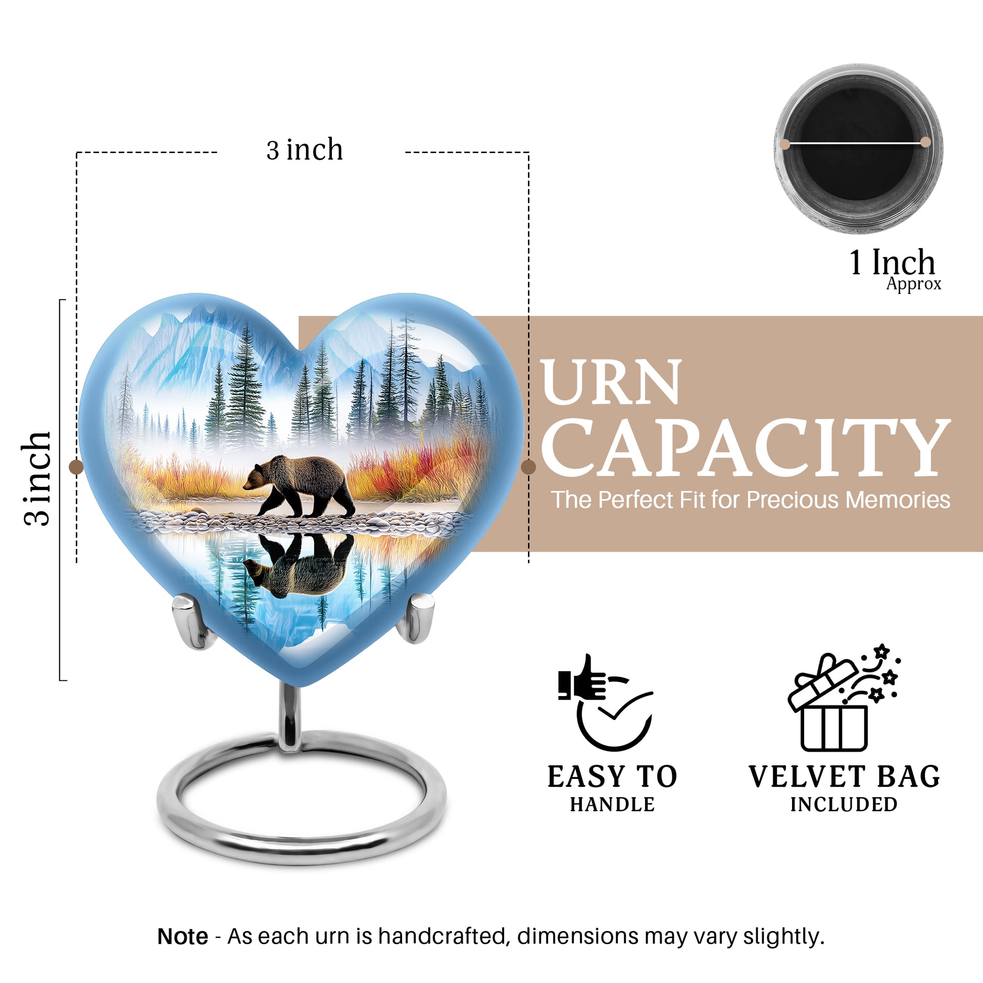 Pastel Blue Bear Cremation Urn front view showing detailed design - heart-shaped bear design symbolizing eternal love - mini keepsake memorial for portion of cremation ashes