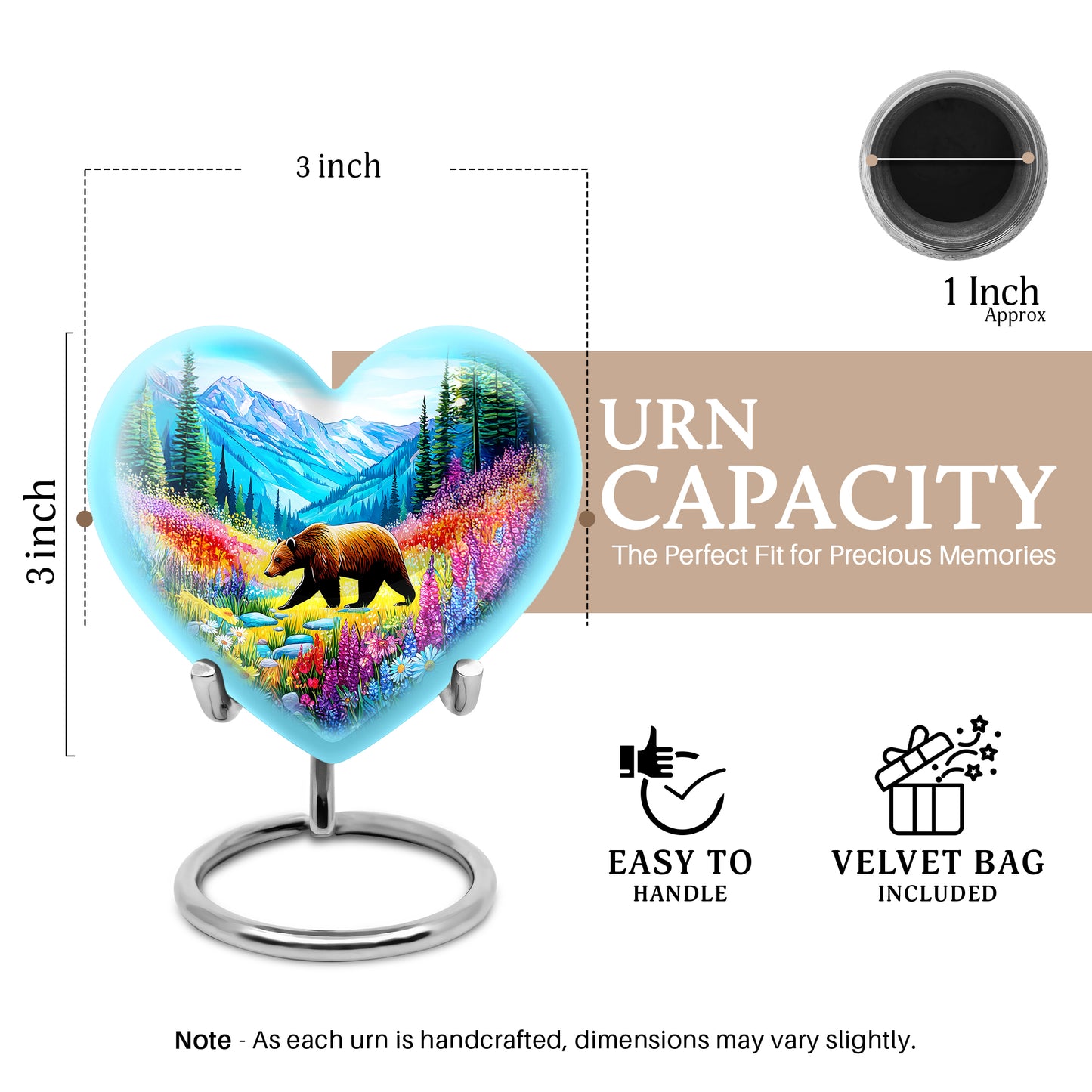 Vivid Teal Bear Cremation Urn front view showing detailed design - compassionate heart-bear combination with gentle curves - mini keepsake memorial for portion of cremation ashes