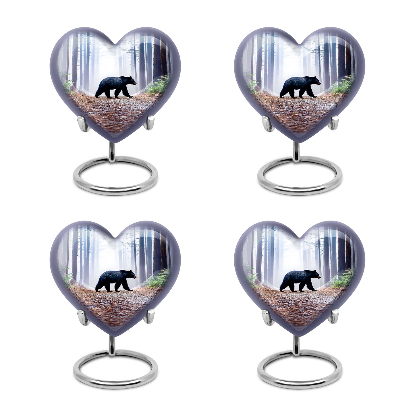 Pastel Blue Bear Cremation Urn angled view of lid and engraved motif - loving heart memorial featuring bear pattern - 10 inch aluminum urn for cremated remains