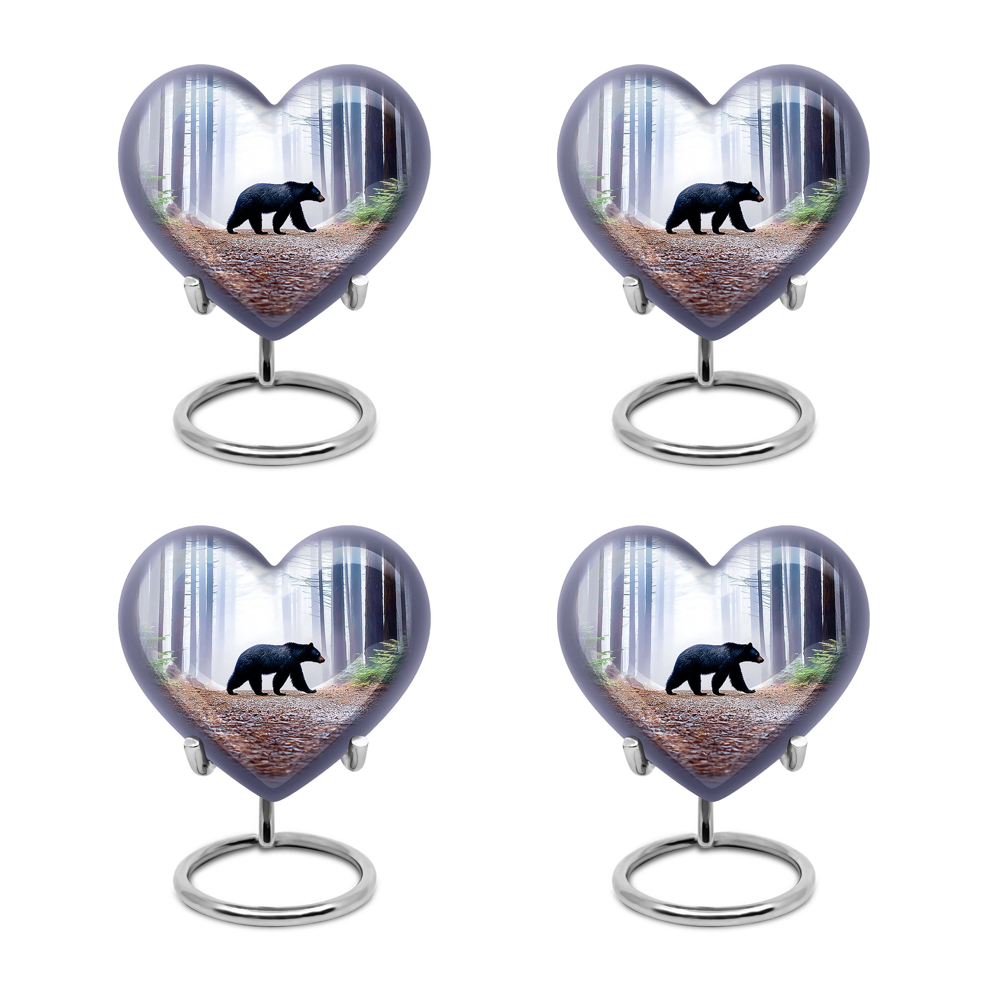 Pastel Blue Bear Cremation Urn angled view of lid and engraved motif - loving heart memorial featuring bear pattern - 10 inch aluminum urn for cremated remains