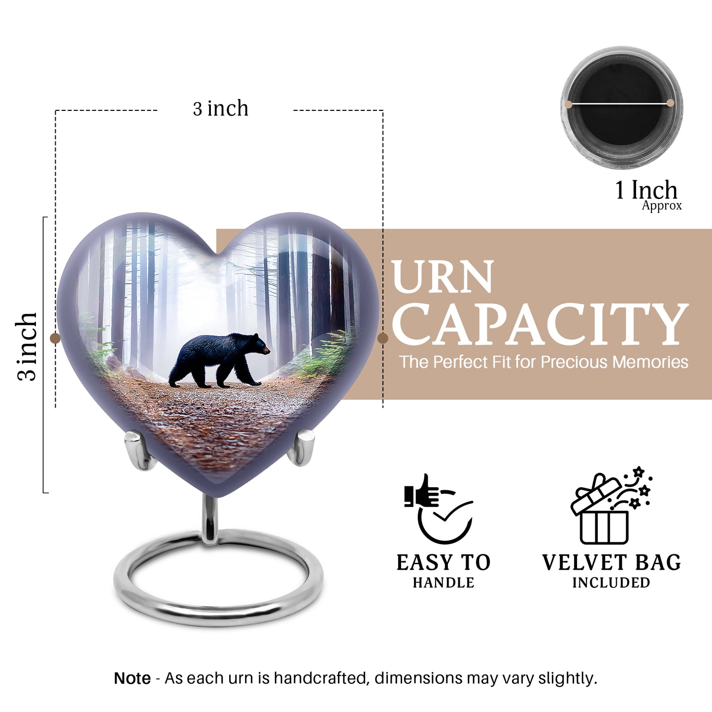 Sky Blue Bear Cremation Urn front view showing detailed design - heart-shaped bear design symbolizing eternal love - mini keepsake memorial for portion of cremation ashes