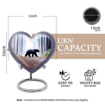 Sky Blue Bear Cremation Urn front view showing detailed design - heart-shaped bear design symbolizing eternal love - mini keepsake memorial for portion of cremation ashes