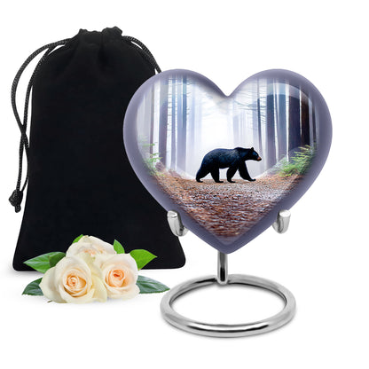 Powder Blue Bear Cremation Urn detail view - loving heart memorial featuring bear pattern - full-size 10 inch 200 cubic inch adult cremation urn