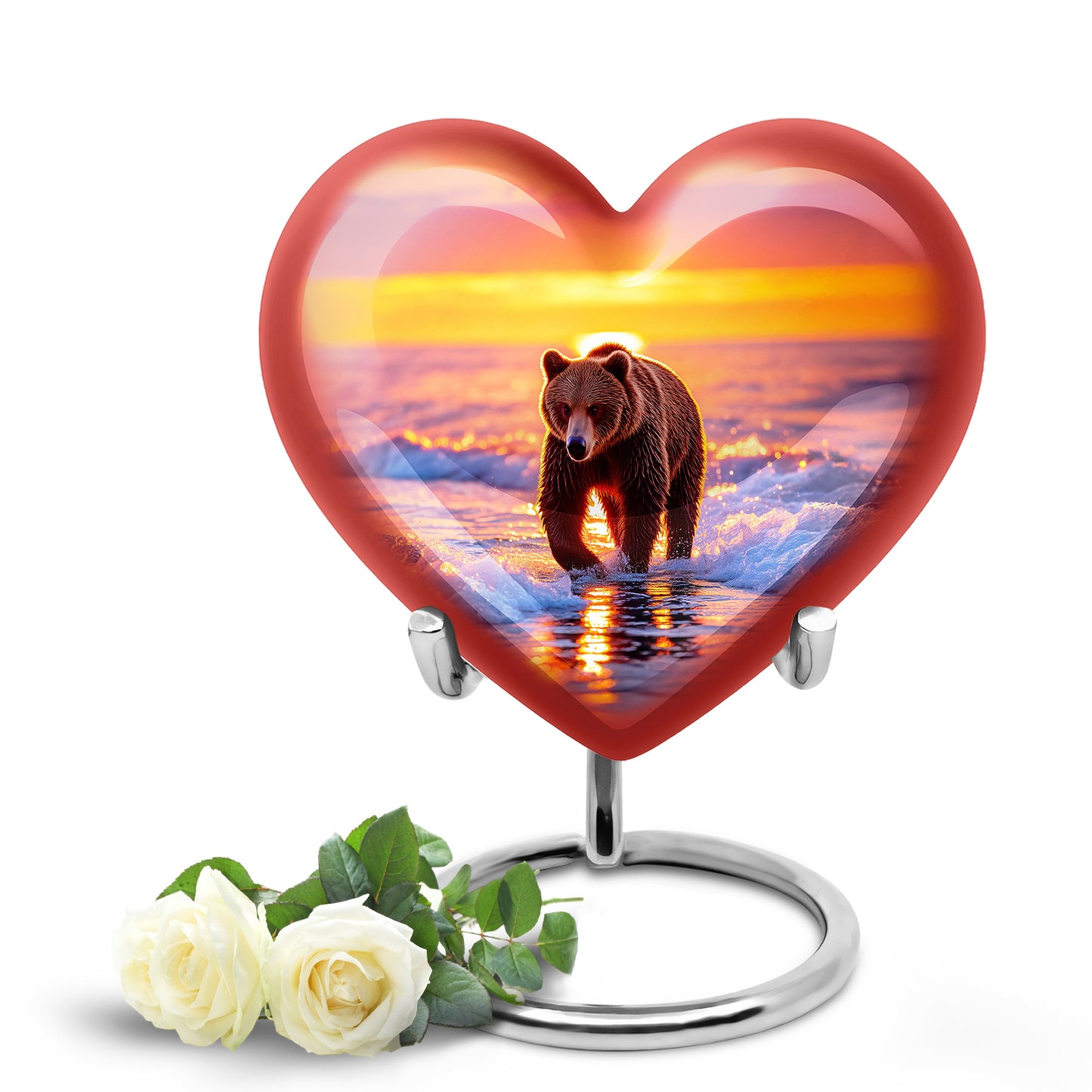 Red Stately Bear Cremation Urns for Human Ashes - 10-inch, 200 cu in - Yatskia