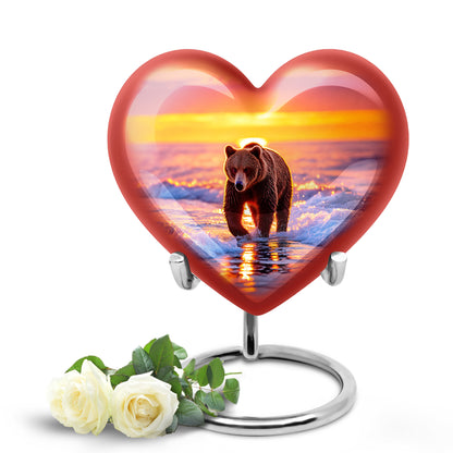 Red Stately Bear Cremation Urns for Human Ashes - 10-inch, 200 cu in - Yatskia