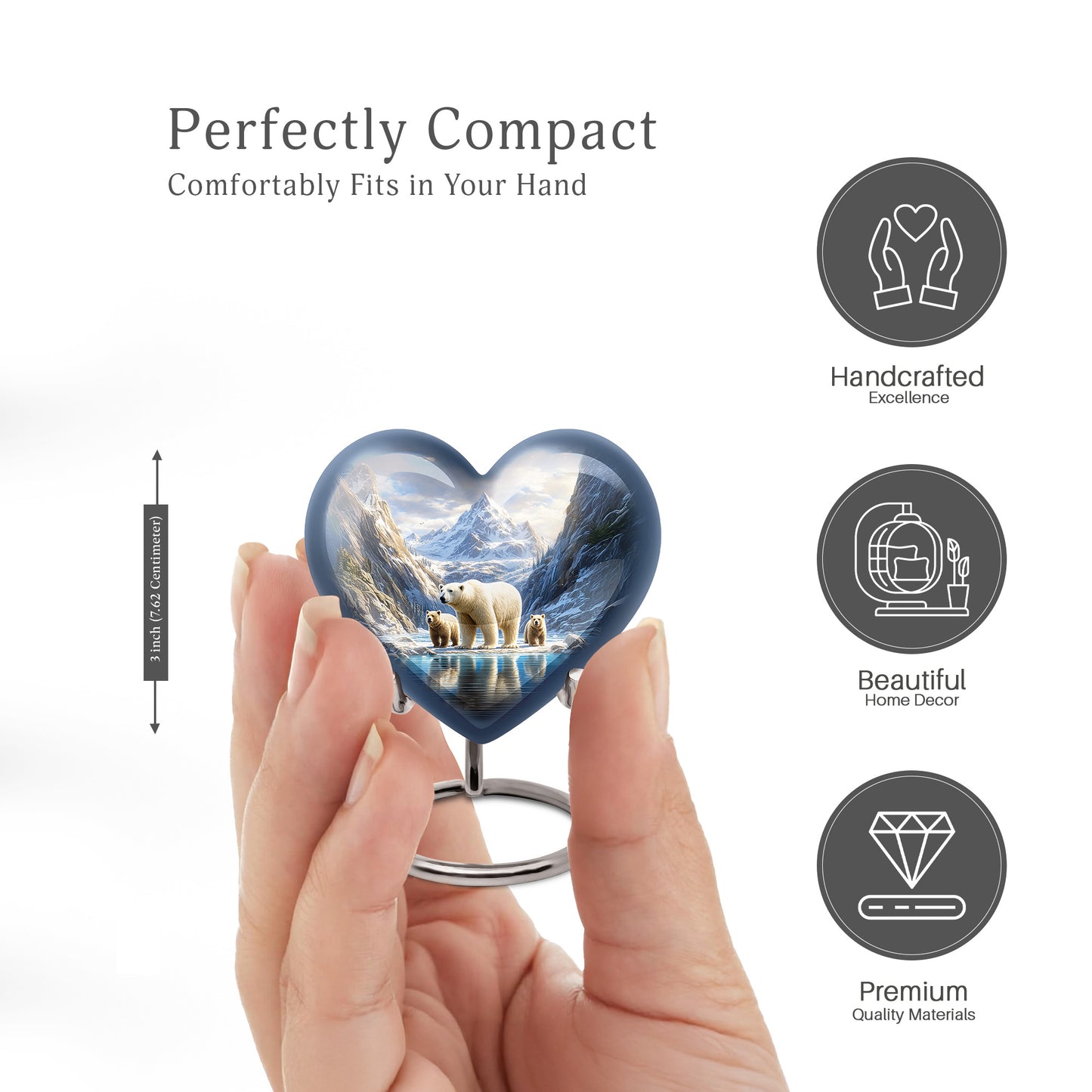 Navy Blue Bear Cremation Urn front view showing detailed design - loving heart memorial featuring bear pattern - mini keepsake memorial for portion of cremation ashes