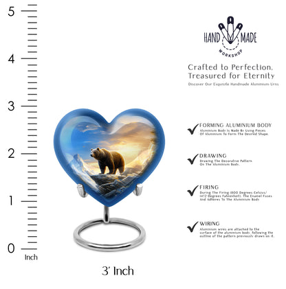 Azure Bear Cremation Urn front view showing detailed design - heart-shaped bear design symbolizing eternal love - mini keepsake memorial for portion of cremation ashes