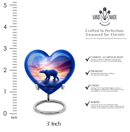 Powder Blue Bear Cremation Urn front view showing detailed design - heart-shaped bear design symbolizing eternal love - mini keepsake memorial for portion of cremation ashes