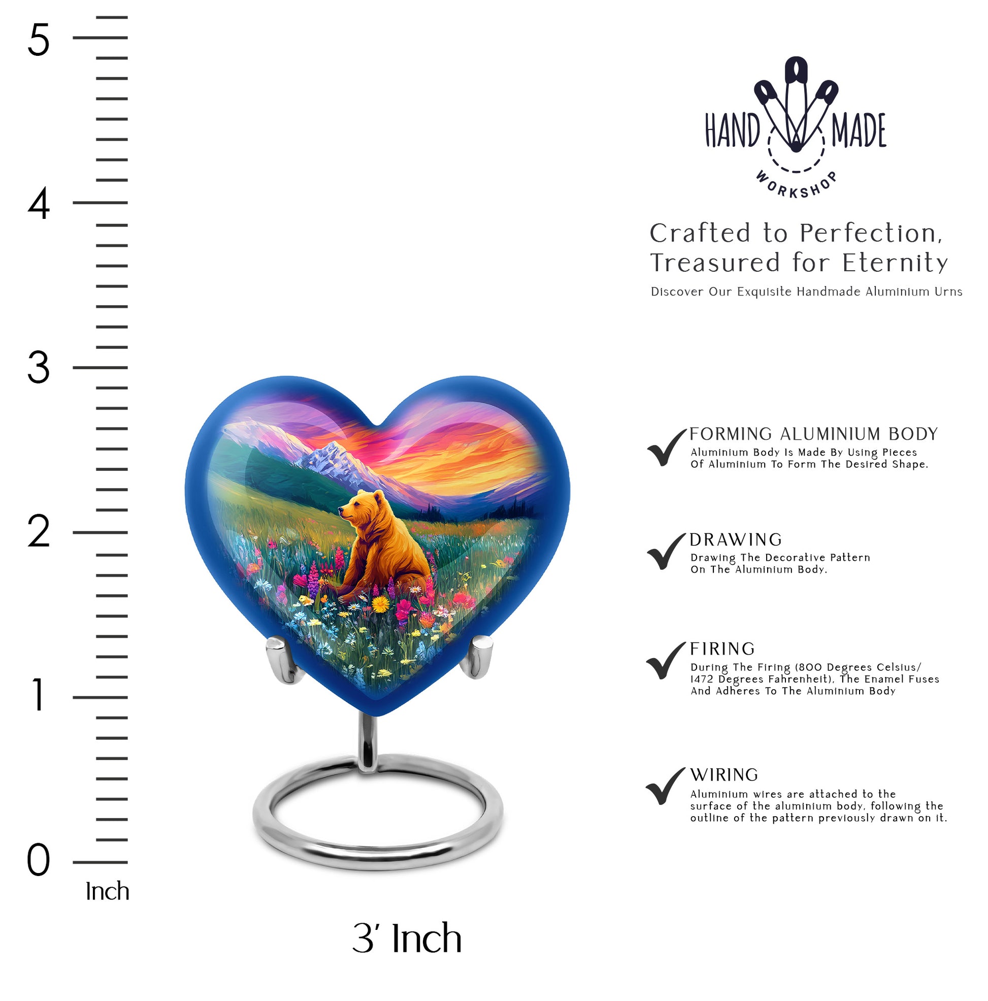 Petal Pink Bear Cremation Urn front view showing detailed design - compassionate heart-bear combination with gentle curves - mini keepsake memorial for portion of cremation ashes