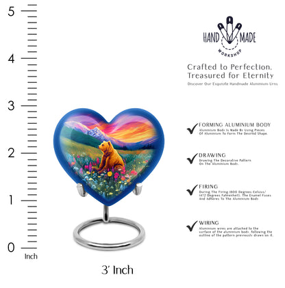 Petal Pink Bear Cremation Urn front view showing detailed design - compassionate heart-bear combination with gentle curves - mini keepsake memorial for portion of cremation ashes