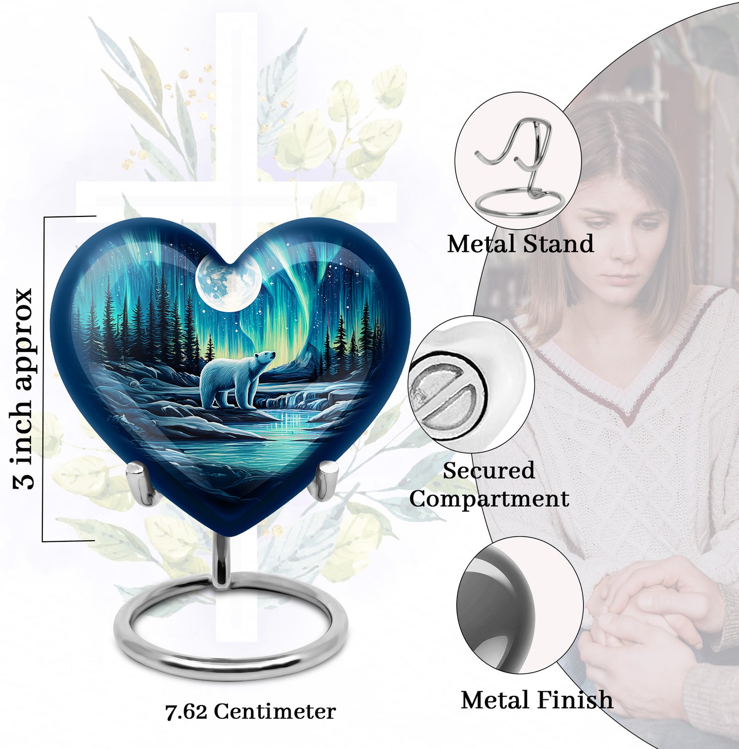 Calming Blue Bear Cremation Urn front view showing detailed design - compassionate heart-bear combination with gentle curves - mini keepsake memorial for portion of cremation ashes