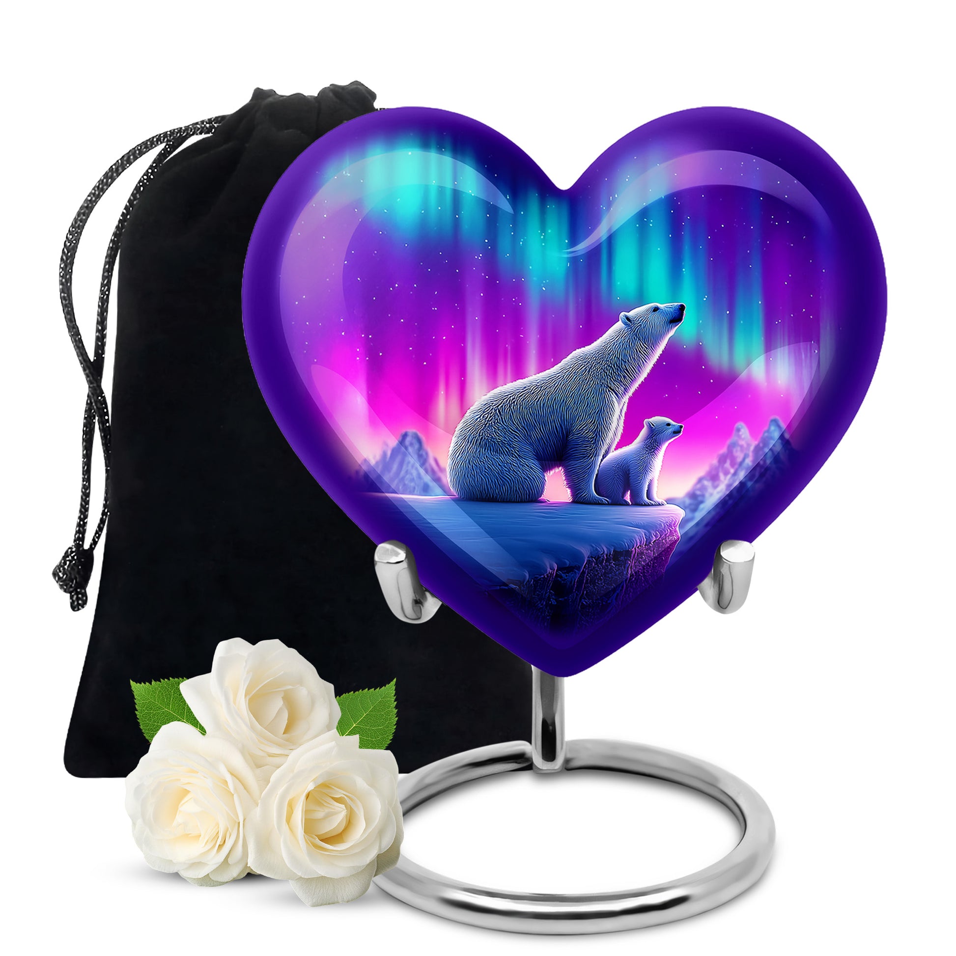 Dusty Blue Bear Cremation Urn detail view - heart-shaped bear design symbolizing eternal love - full-size 10 inch 200 cubic inch adult cremation urn