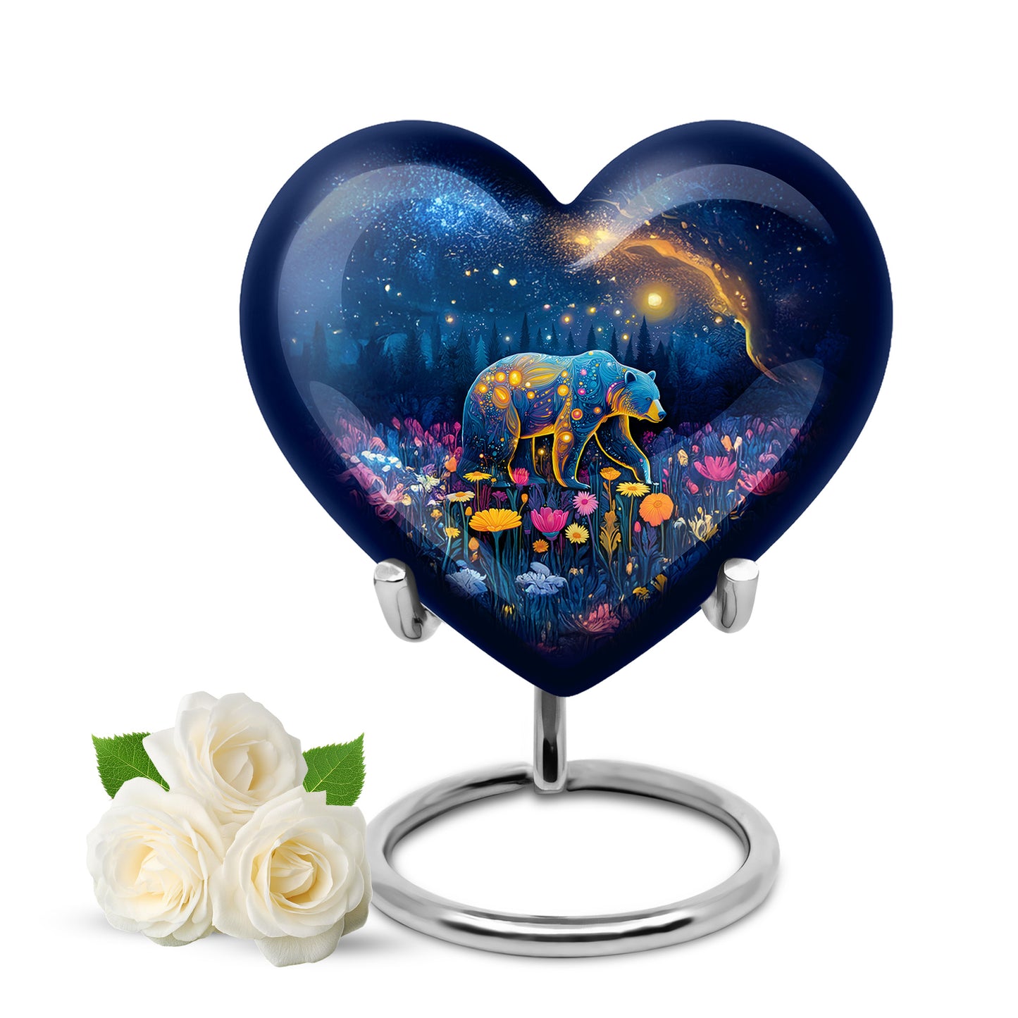 Blue Treasured Bear Cremation Urns for Human Ashes - 10-inch, 200 cu in - Yatskia