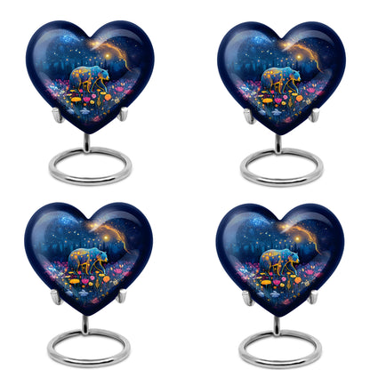 Pastel Blue Bear Cremation Urn angled view of lid and engraved motif - heart-shaped bear design symbolizing eternal love - 10 inch aluminum urn for cremated remains