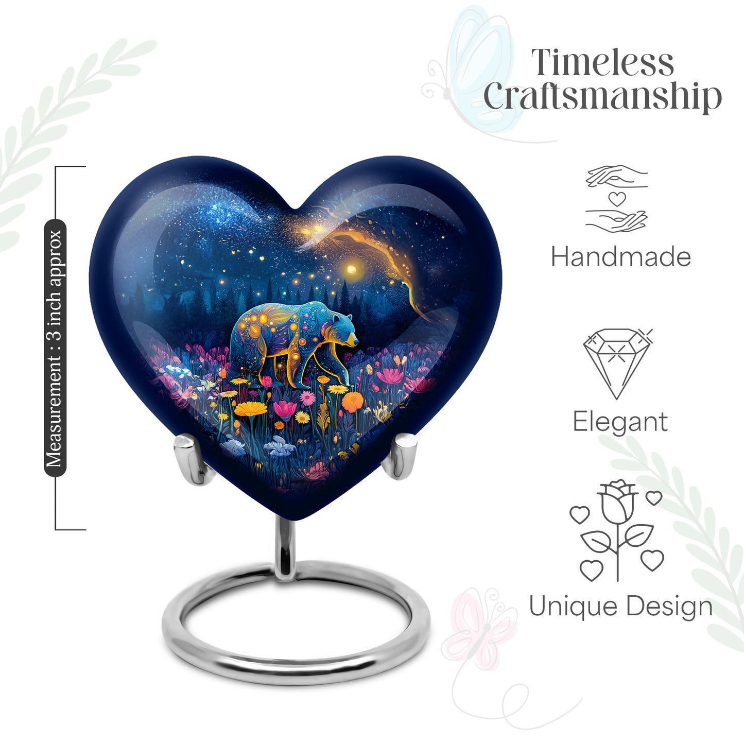 Cobalt Blue Bear Cremation Urn front view showing detailed design - compassionate heart-bear combination with gentle curves - mini keepsake memorial for portion of cremation ashes