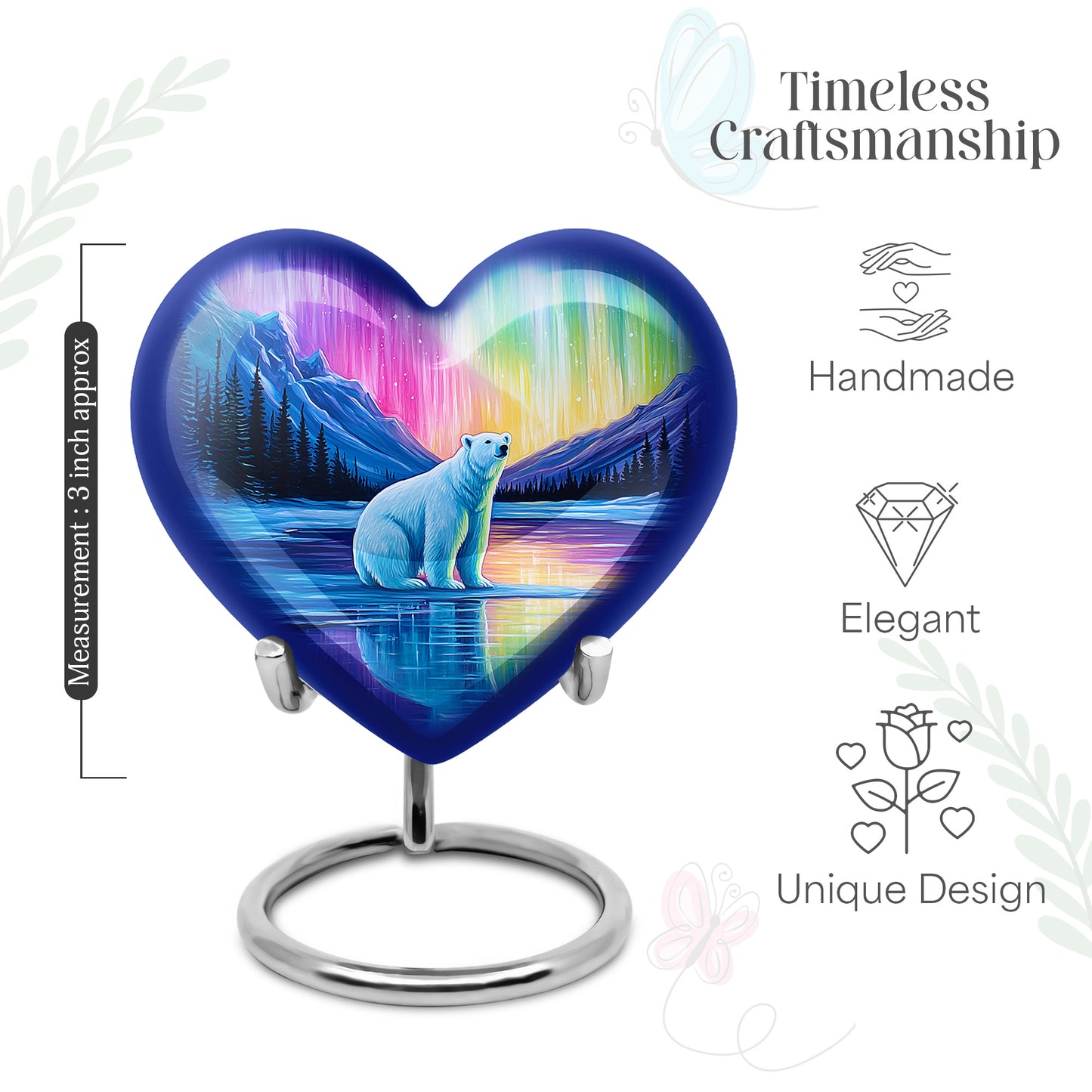 Petal Pink Bear Cremation Urn front view showing detailed design - romantic heart urn with bear motif on aluminum - mini keepsake memorial for portion of cremation ashes