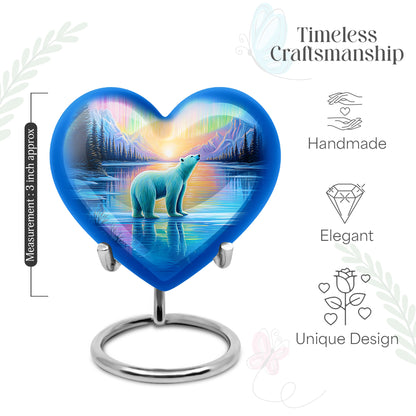 Matte Gold Bear Cremation Urn front view showing detailed design - compassionate heart-bear combination with gentle curves - mini keepsake memorial for portion of cremation ashes