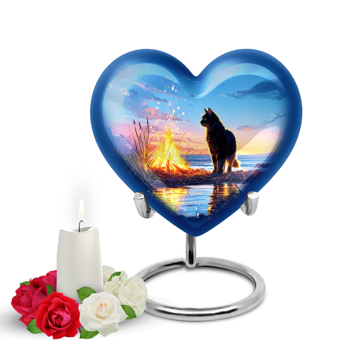Personalized Blue Cat Cremation Urns for Ashes - Captivating 10-inch - Yatskia