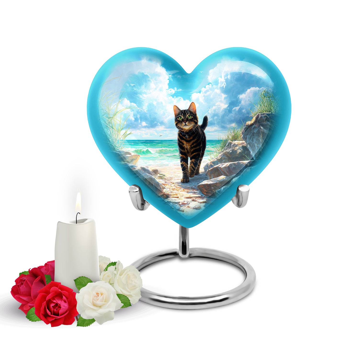 Radiant Cat Memorial Cremation Urns - Teal 10-inch, 200 cu in - Yatskia