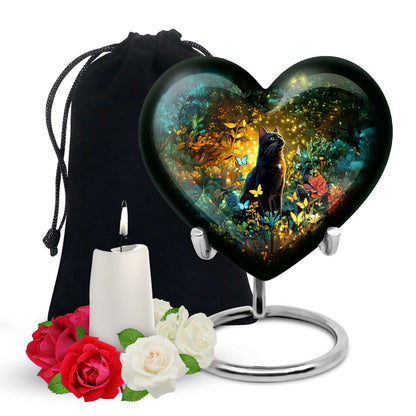 Black Cat Cremation Urn for Human Ashes - Colorful Butterflies Memorial Urn