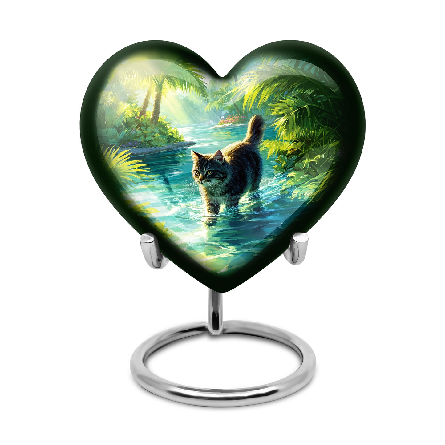 Regal Cat Memorial Cremation Urns - Green 10-inch, 200 cu in - Yatskia