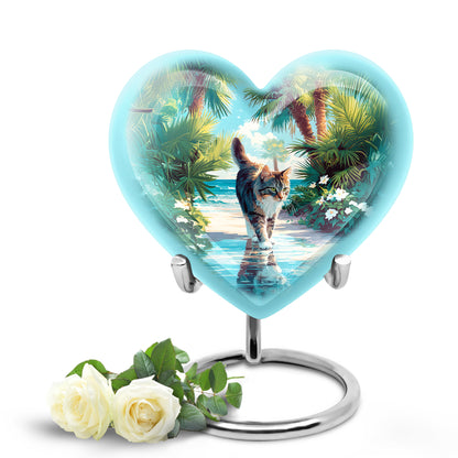 Teal Cat Cremation Urns - Opulent Legacy 10-inch, 200 cu in - Yatskia