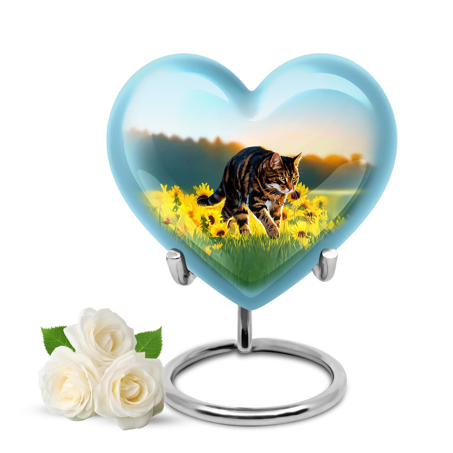 Distinguished Teal Cat Cremation Urn for Ashes - 10-inch, 200 cu in - Yatskia
