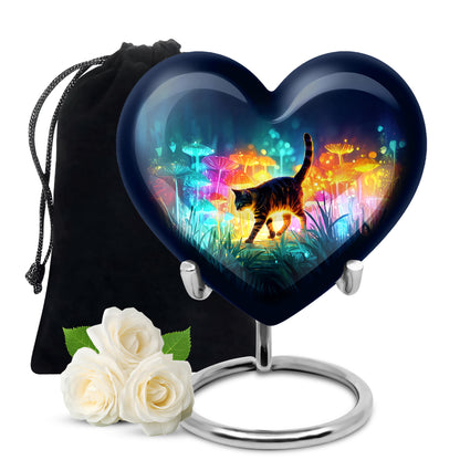 Indigo Cat Cremation Urn detail view - loving heart memorial featuring cat pattern - full-size 10 inch 200 cubic inch adult cremation urn