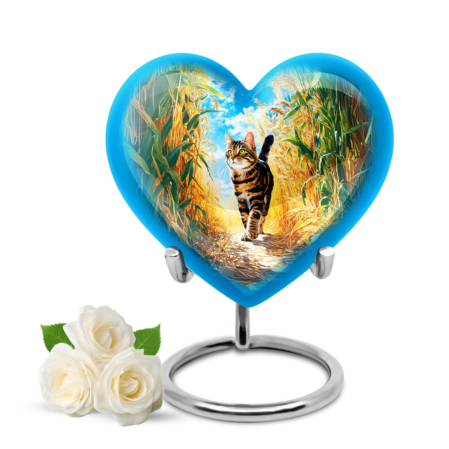 Lustrous Cat Cremation Urns for Human Ashes - Teal 10-inch - Yatskia