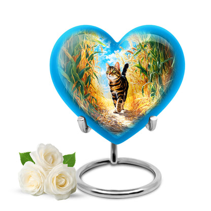 Lustrous Cat Cremation Urns for Human Ashes - Teal 10-inch - Yatskia