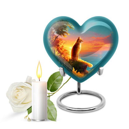 Lustrous Cat Cremation Urns for Human Ashes - Teal 10-inch - Yatskia