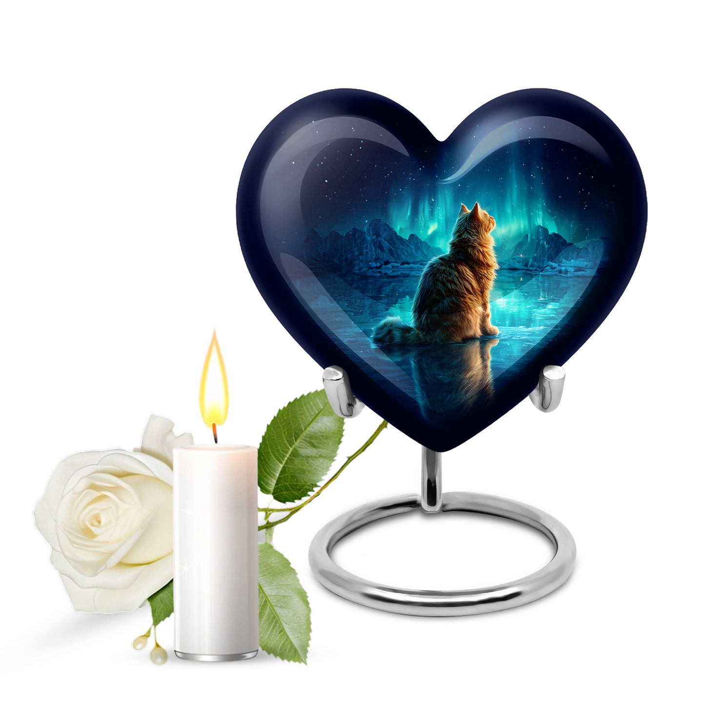 Blue Resounding Cat Memorial Urn for Ashes - 10-inch, 200 cu in - Yatskia