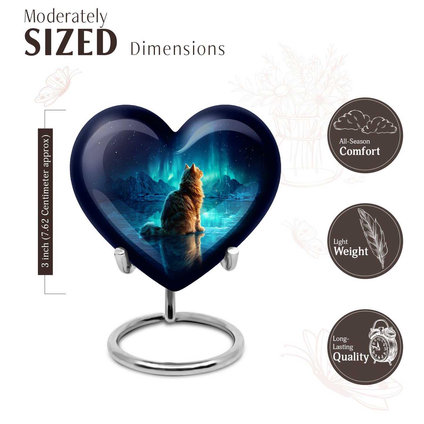Twilight Blue Cat Cremation Urn front view showing detailed design - compassionate heart-cat combination with gentle curves - mini keepsake memorial for portion of cremation ashes