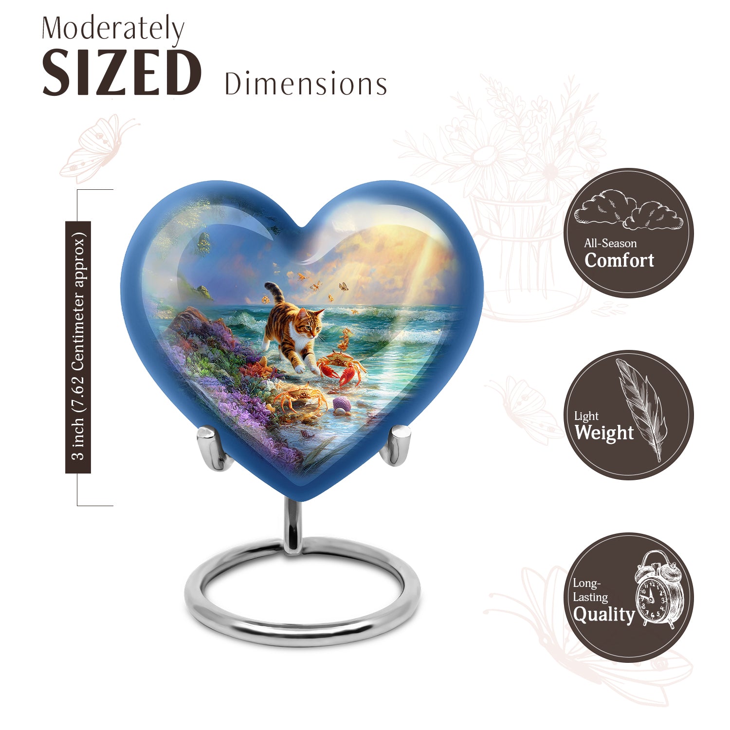 Sky Blue Cat Cremation Urn front view showing detailed design - heart-shaped cat design symbolizing eternal love - mini keepsake memorial for portion of cremation ashes