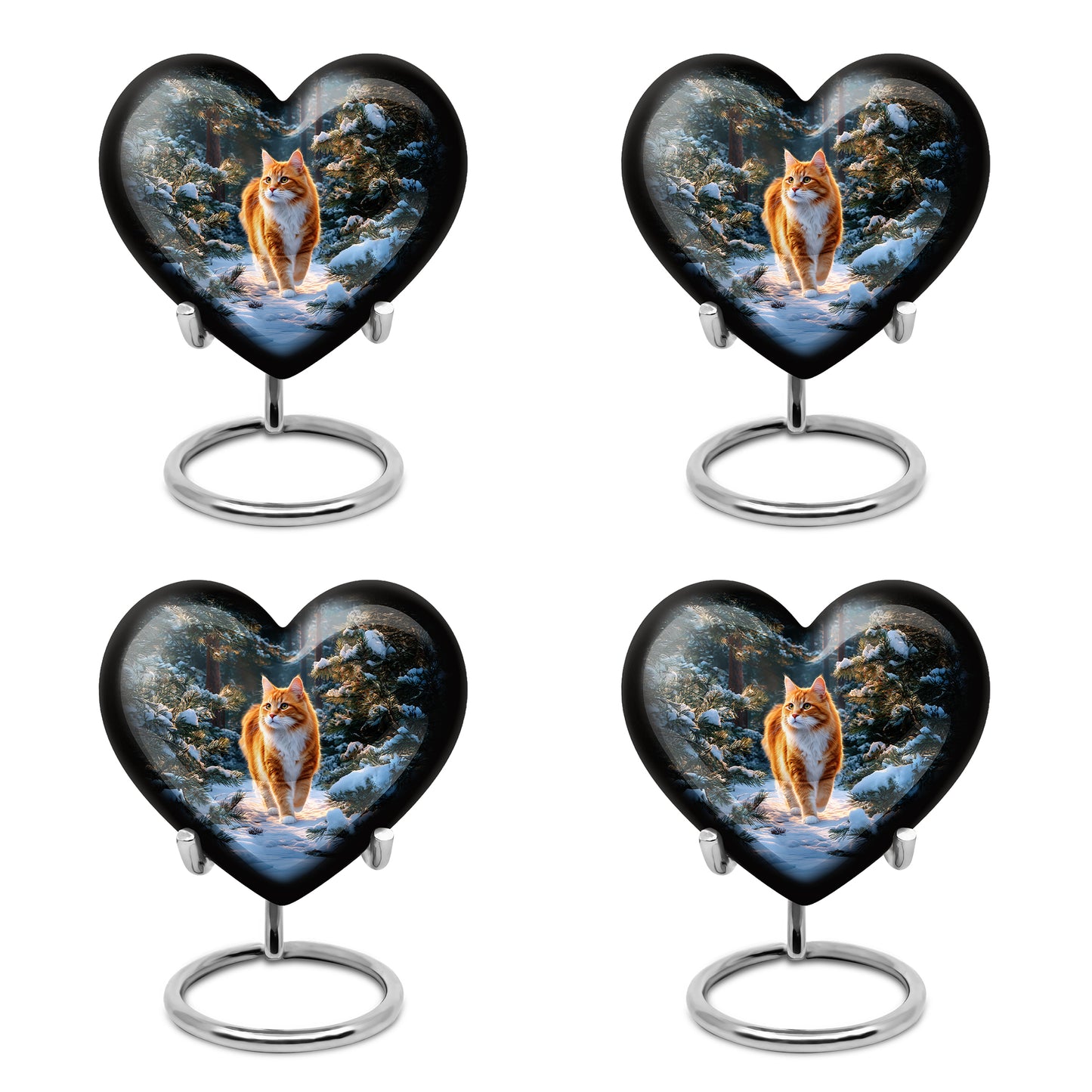 Celestial Blue Cat Cremation Urn angled view of lid and engraved motif - heart-shaped cat design symbolizing eternal love - 10 inch aluminum urn for cremated remains