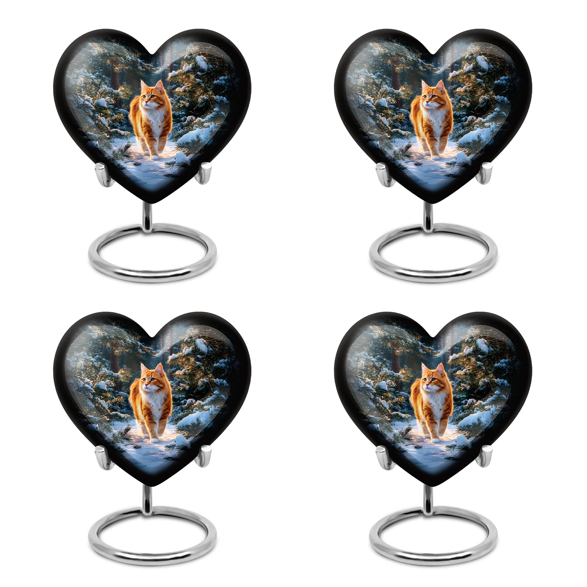 Celestial Blue Cat Cremation Urn angled view of lid and engraved motif - heart-shaped cat design symbolizing eternal love - 10 inch aluminum urn for cremated remains