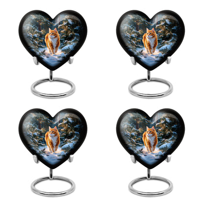 Celestial Blue Cat Cremation Urn angled view of lid and engraved motif - heart-shaped cat design symbolizing eternal love - 10 inch aluminum urn for cremated remains