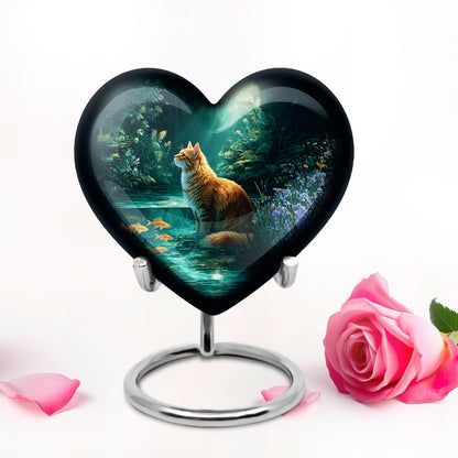 Teal Comforting Cat Memorial Urn for Ashes - 10-inch, 200 cu in - Yatskia