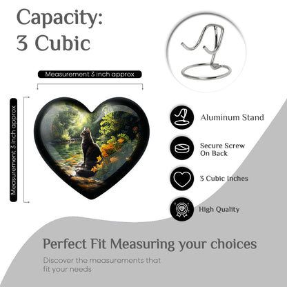 Charcoal Black Cat Cremation Urn front view showing detailed design - compassionate heart-cat combination with gentle curves - mini keepsake memorial for portion of cremation ashes