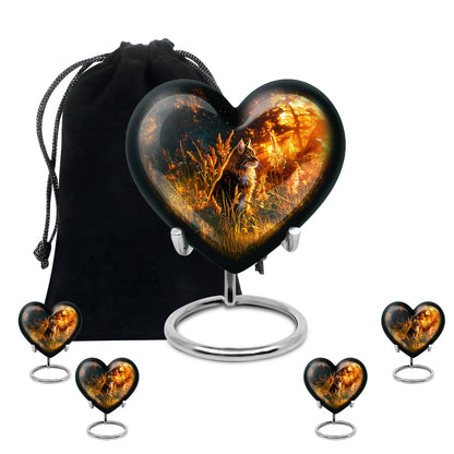 Jet Black Cat Cremation Urn close-up of engraving and surface detail - loving heart memorial featuring cat pattern - memorial set with one large and four small urns