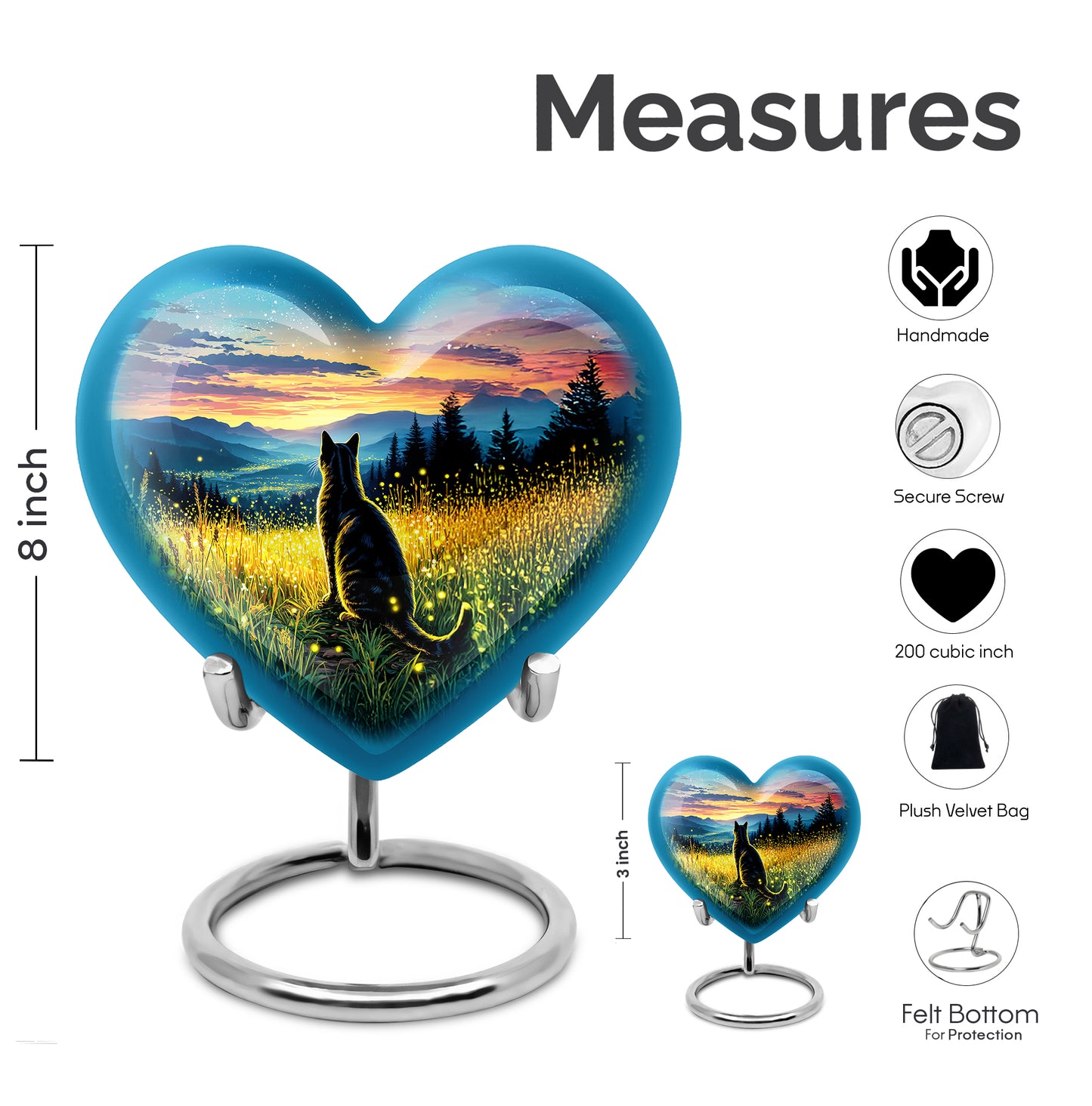 Warm Gold Cat Cremation Urn front view showing detailed design - compassionate heart-cat combination with gentle curves - mini keepsake memorial for portion of cremation ashes