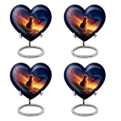 Dusty Blue Cat Cremation Urn angled view of lid and engraved motif - heart-shaped cat design symbolizing eternal love - 10 inch aluminum urn for cremated remains