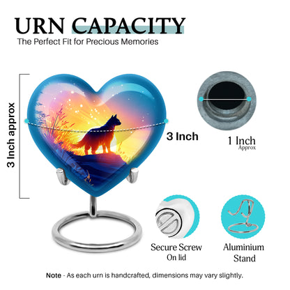 Celestial Blue Cat Cremation Urn front view showing detailed design - heart-shaped cat design symbolizing eternal love - mini keepsake memorial for portion of cremation ashes