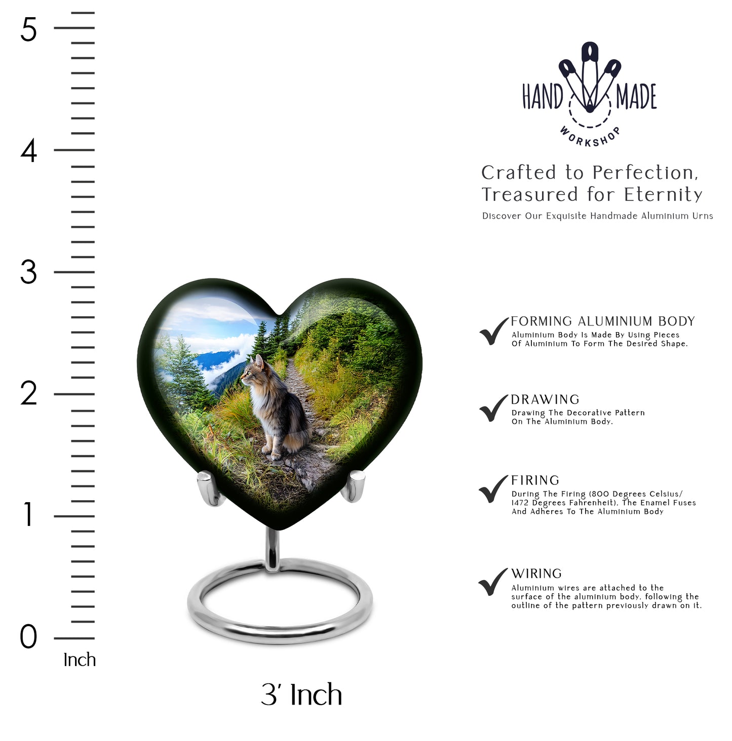 Soft Blue Cat Cremation Urn front view showing detailed design - compassionate heart-cat combination with gentle curves - mini keepsake memorial for portion of cremation ashes