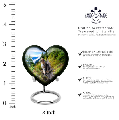 Soft Blue Cat Cremation Urn front view showing detailed design - compassionate heart-cat combination with gentle curves - mini keepsake memorial for portion of cremation ashes
