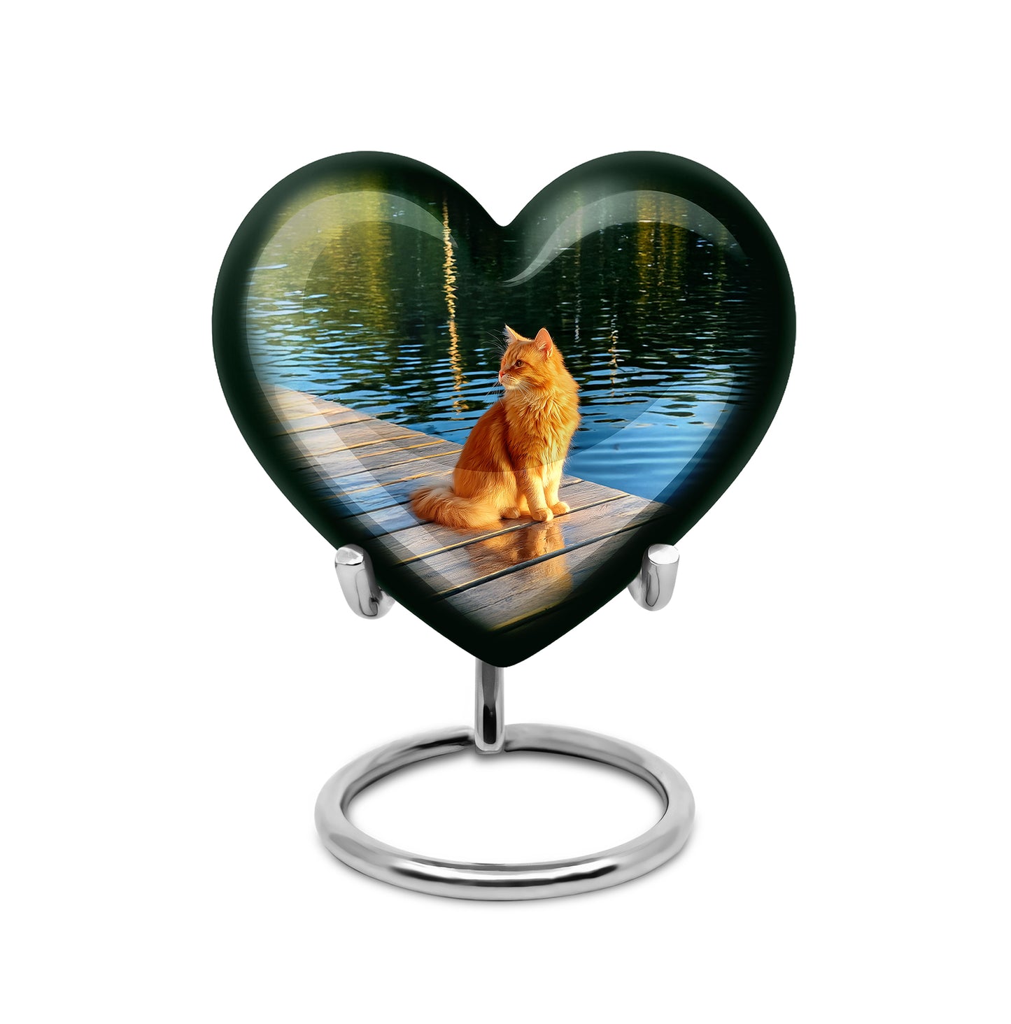 Stunning Green Cat Reflection Urn for Human Ashes - 10-inch, 200 cu in - Yatskia