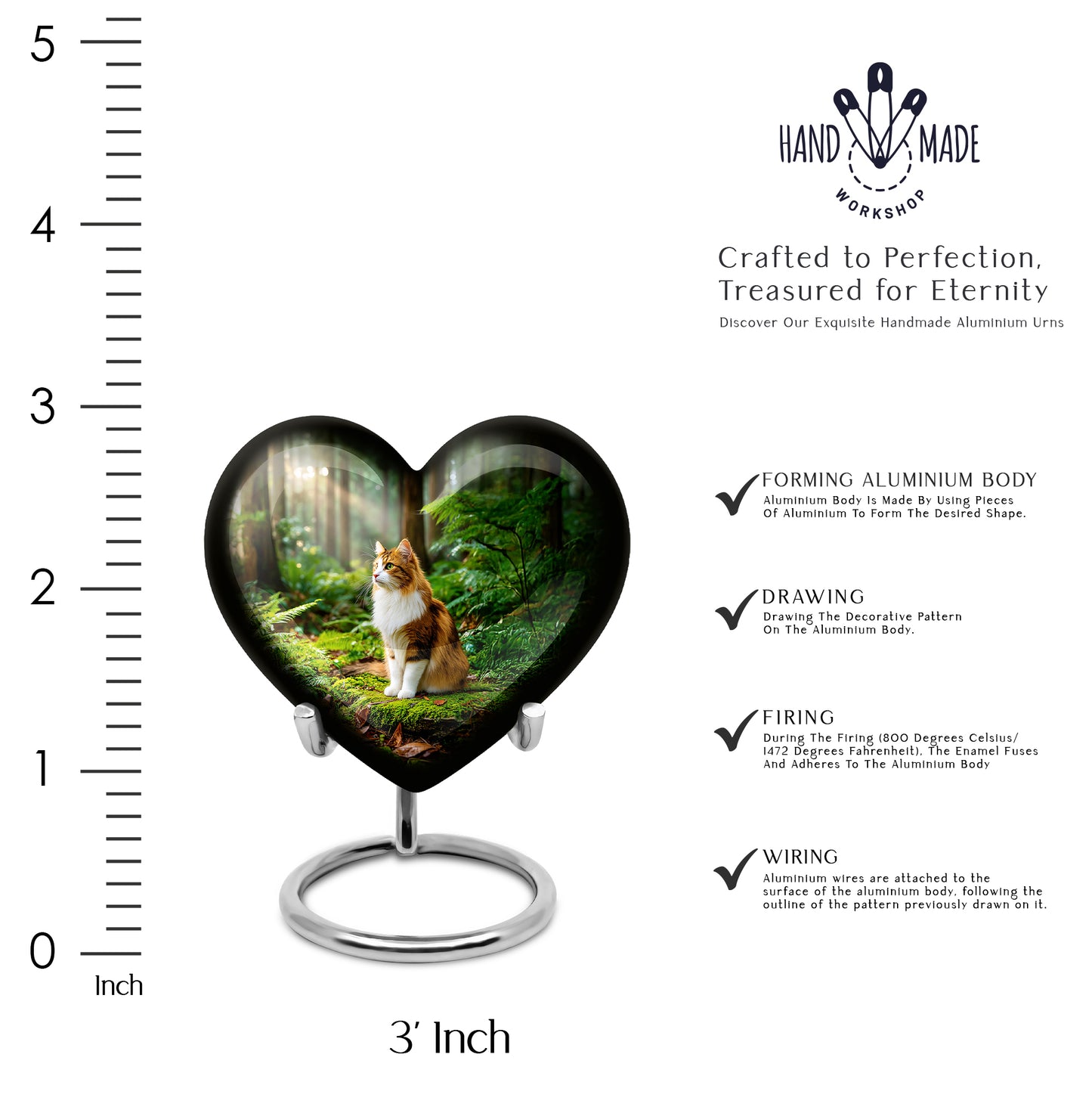 Harvest Gold Cat Cremation Urn front view showing detailed design - compassionate heart-cat combination with gentle curves - mini keepsake memorial for portion of cremation ashes