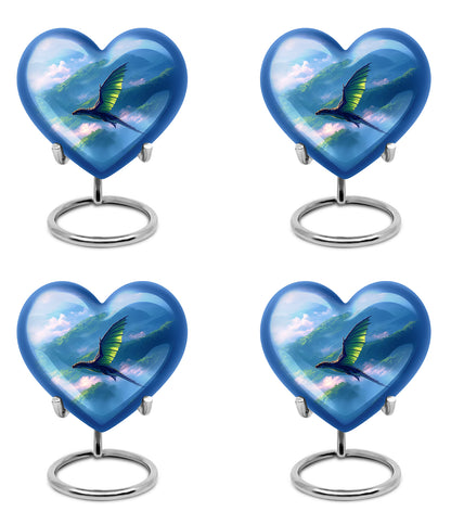 Azure Dragon Cremation Urn angled view of lid and engraved motif - loving heart memorial featuring dragon pattern - 10 inch aluminum urn for cremated remains