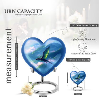 Twilight Blue Dragon Cremation Urn front view showing detailed design - compassionate heart-dragon combination with gentle curves - mini keepsake memorial for portion of cremation ashes
